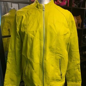 Bright green faux leather jacket